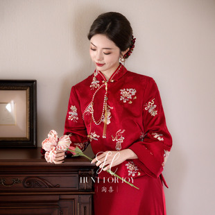 淘喜原创「团锦」新娘高端冬装订婚旗袍新中式红色敬酒服刺绣礼服