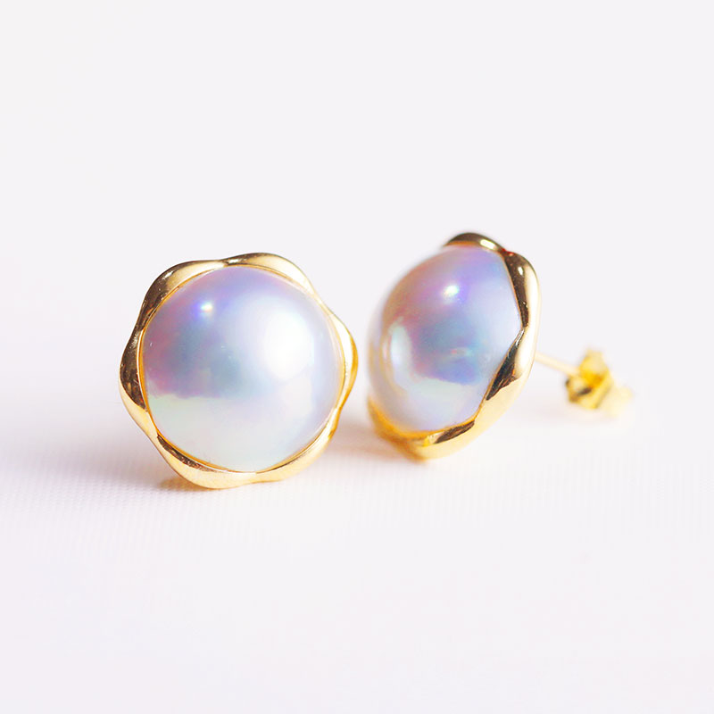 玖珍大花瓣马贝耳钉环白色蓝灰珍珠女气质百搭防过敏18K金送老婆|ruв категории ювелирные изделия/алмаз/жадеит/золото, природный жемчуг (новый), серьга - от Buy2taobao.com для оказания профессиональной услуги покупки агента Taobao