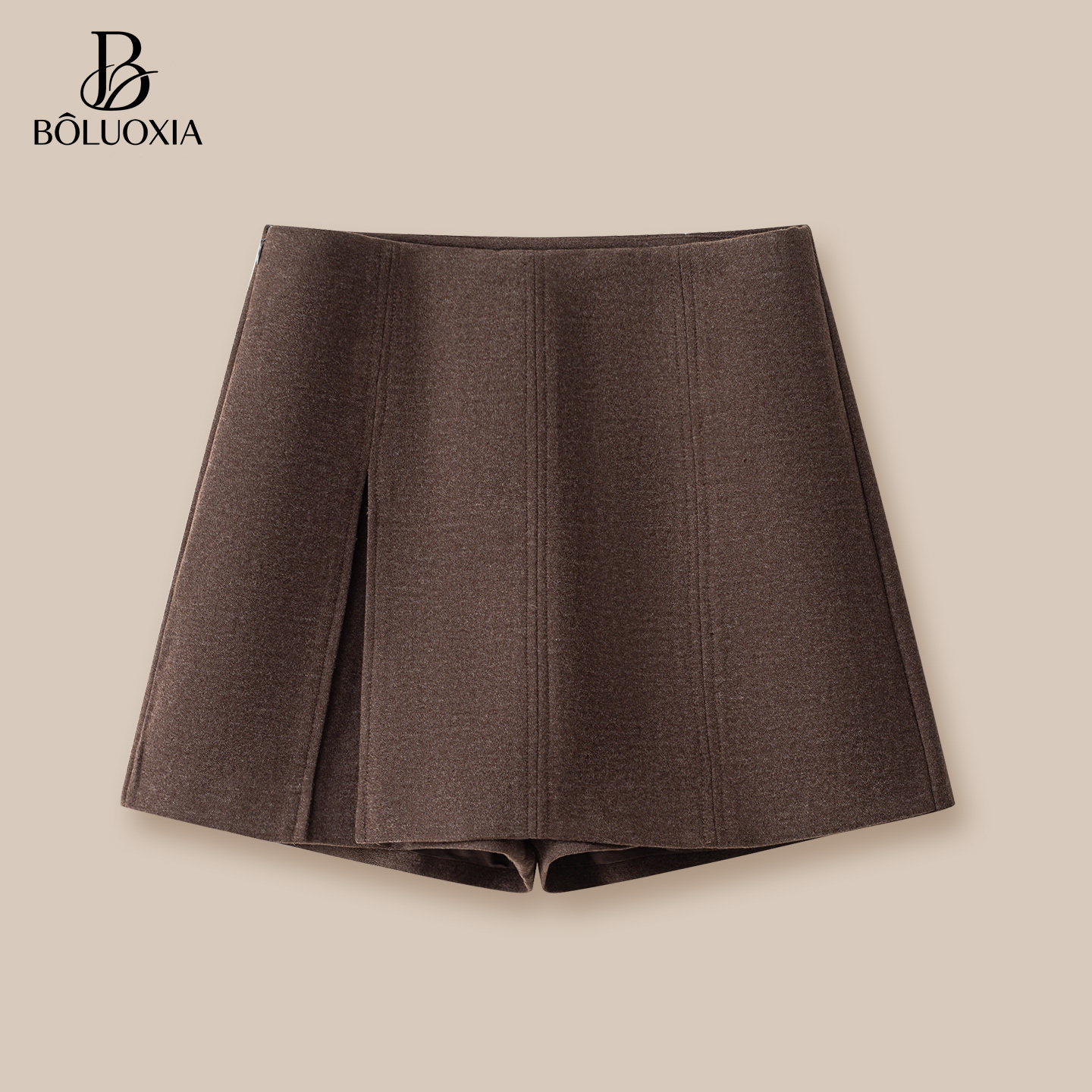 咖色开叉毛呢短裙裤女秋冬季2025新款高腰显瘦宽松a字假两件短裤,女装/女士精品,半身裙,淘宝优惠券,粉丝福利购,淘宝优惠卷