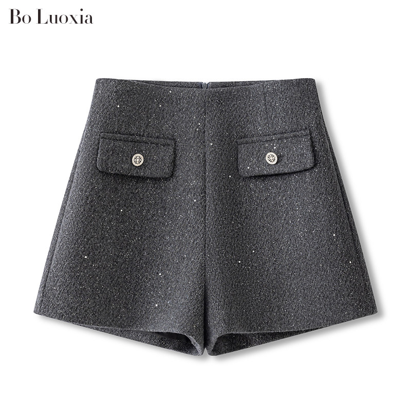 灰色毛呢短裤女秋冬季2025新款高腰显瘦A字洋气亮片阔腿靴裤外穿,女装/女士精品,休闲裤,淘宝优惠券,粉丝福利购,淘宝优惠卷