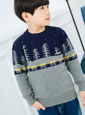 童装男童毛衣套头中大童线衣纯棉双层加厚秋冬新款韩版儿童针织衫
