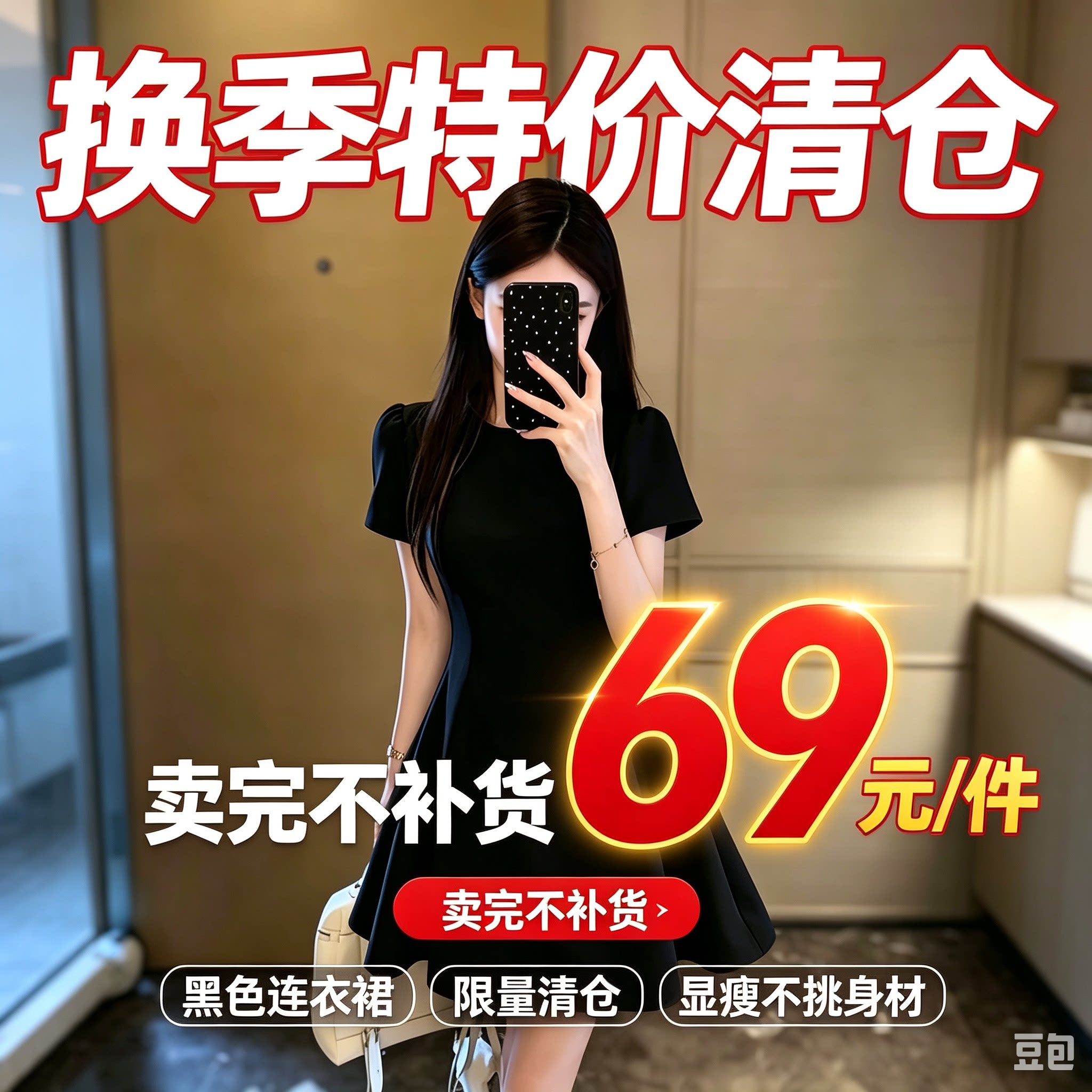 赫本风黑色收腰显瘦连衣裙小个子图片