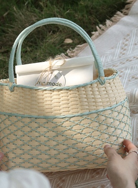 自制野餐篮纸藤提篮diy编织材料工具套装附视频教程春日手工礼物