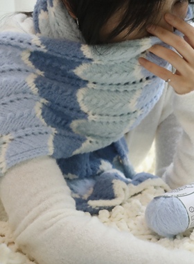 原创美拉德秋冬围巾编织材料包波浪渐变层次感亲子款毛线手作diy