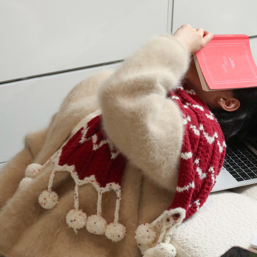 原创圣诞小甜豆秋冬围巾编织材料包亲子款手工自制diy情侣礼物