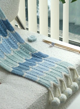 原创神仙配色冬围巾编织材料包波浪渐变层次感可爱毛球手作diy