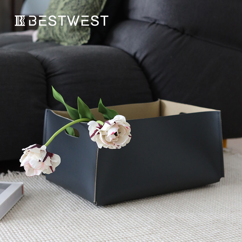 现代轻奢皮质收纳盒桌面首饰化妆品置物盘高档杂志衣物方形收纳箱