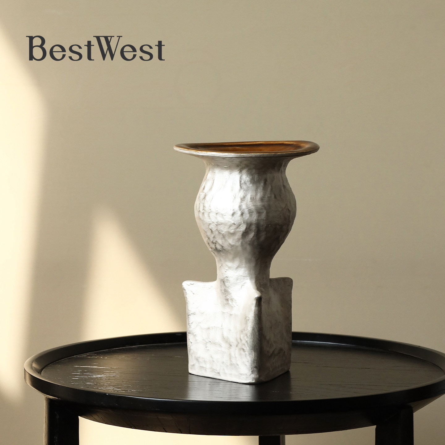 BEST WEST 大丹陶瓷设计师手作手工拉胚艺术花瓶银彩工艺装饰摆件