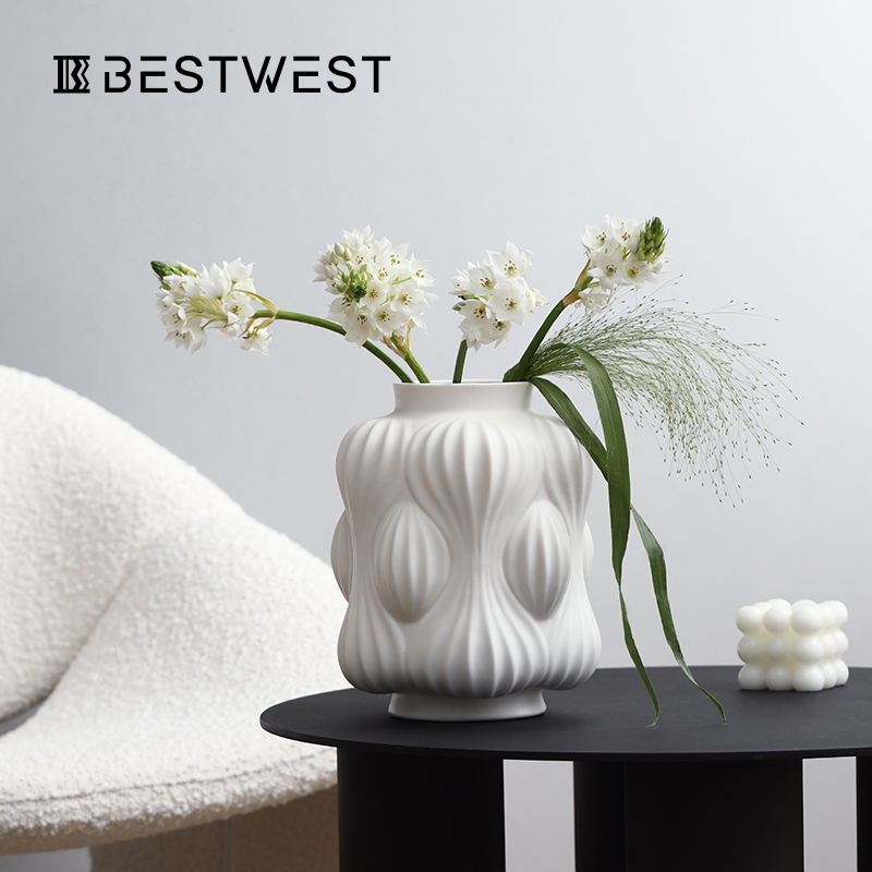 BEST WEST白色陶瓷曲奇花瓶高档现代简约客厅摆件设计师软装饰品_虎窝淘