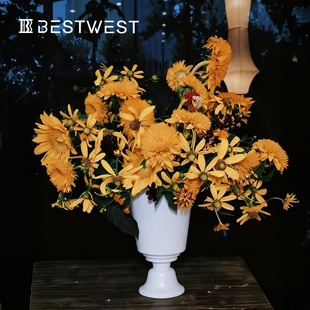 中古风陶瓷花瓶白色客厅桌面摆件创意餐桌复古插花装 饰艺术感小众