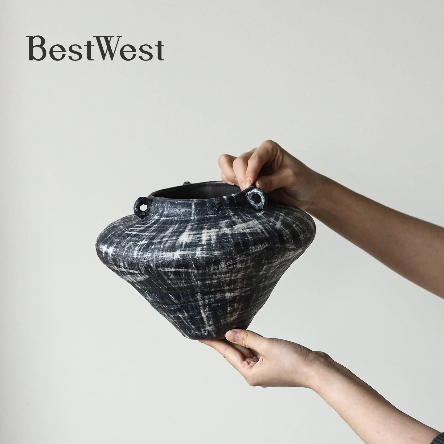 BEST WEST 大丹陶瓷 艺术家手作手工拉胚粗陶艺术花瓶客厅装饰品