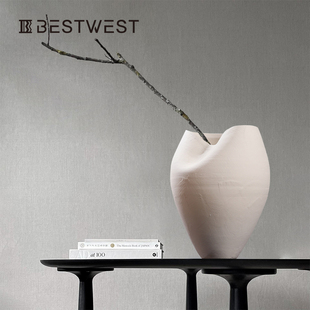 景德镇陶瓷花瓶摆件客厅新中式 侘寂风大肚白色插花瓶鲜花现代简约