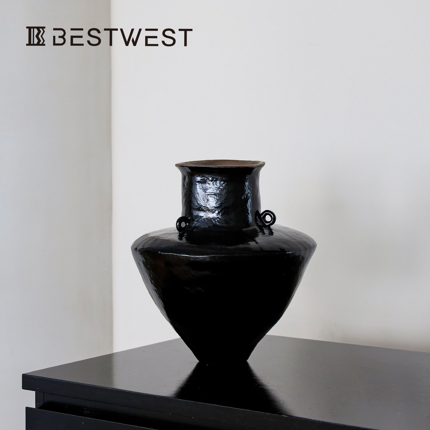 BEST WEST |艺术家联名|大丹陶瓷手工斗笠双耳花瓶摆件客厅装饰品