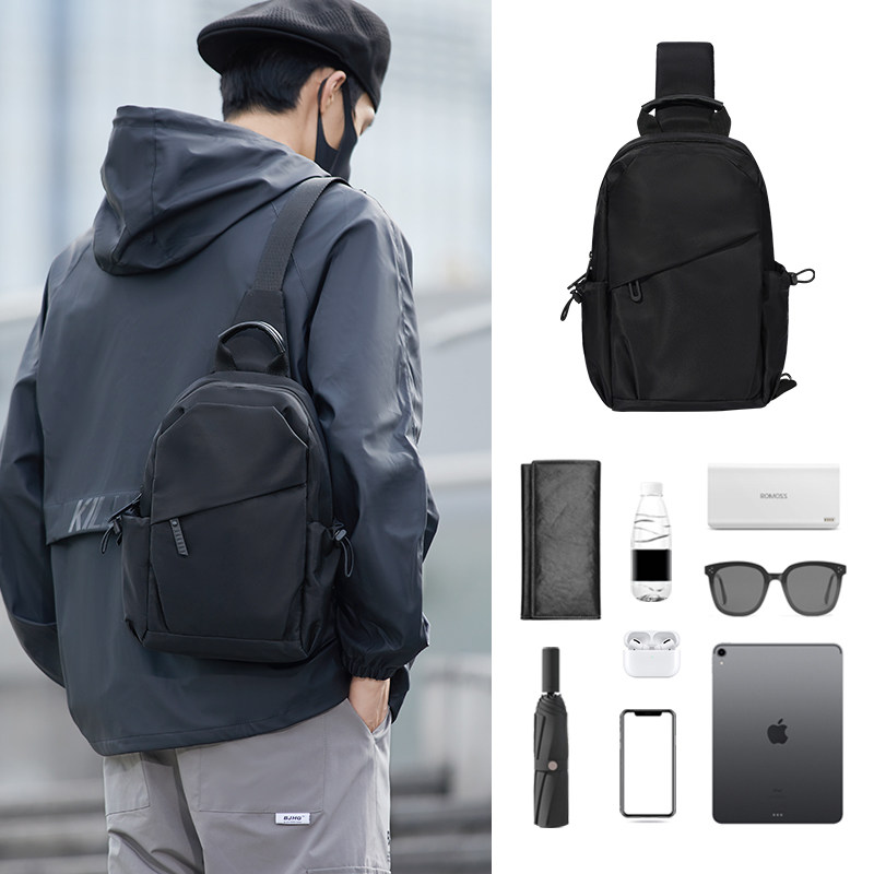 胸包男士单肩斜挎包潮牌斜背包简约小包邮差包休闲街头大容量男包