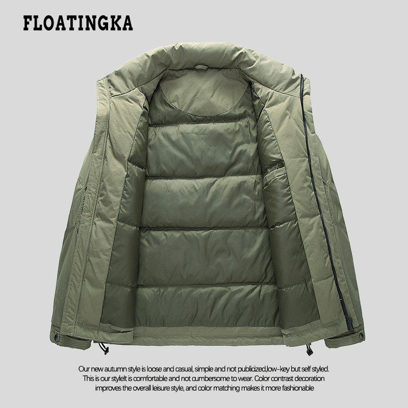 FLOATINGKA JAPANESE RETRO OUTDOOR CARGO DOWN JACKET MENS AND WOMENS WINTER WARM WHITE DUCK DOWN JACKET