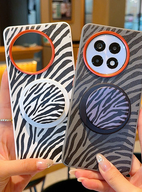 适用于一加ace5手机壳橙色金属镜头1+ace5pro素皮防摔一加13斑马纹一加Ace5Pro磁吸旋转支架一加13T超薄奢华