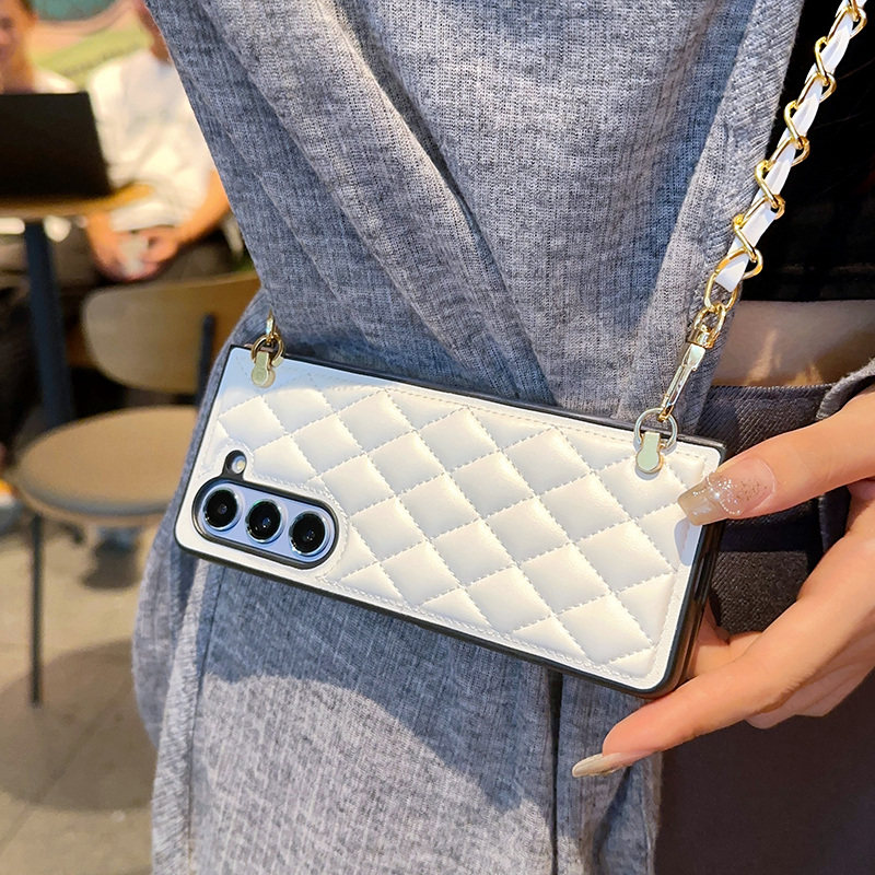 适用于三星Z Fold5折叠屏手机壳菱格小香风可斜挎链条高级日韩ins女zfold6防摔保护套W24flip背带式奢华新款