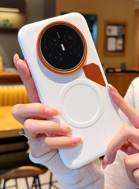 适用于华为Mate70Air手机壳橙色金属镜头mate70素皮防摔创意mate60pro自带散热小孔华为Mate70Pro+磁吸保护套