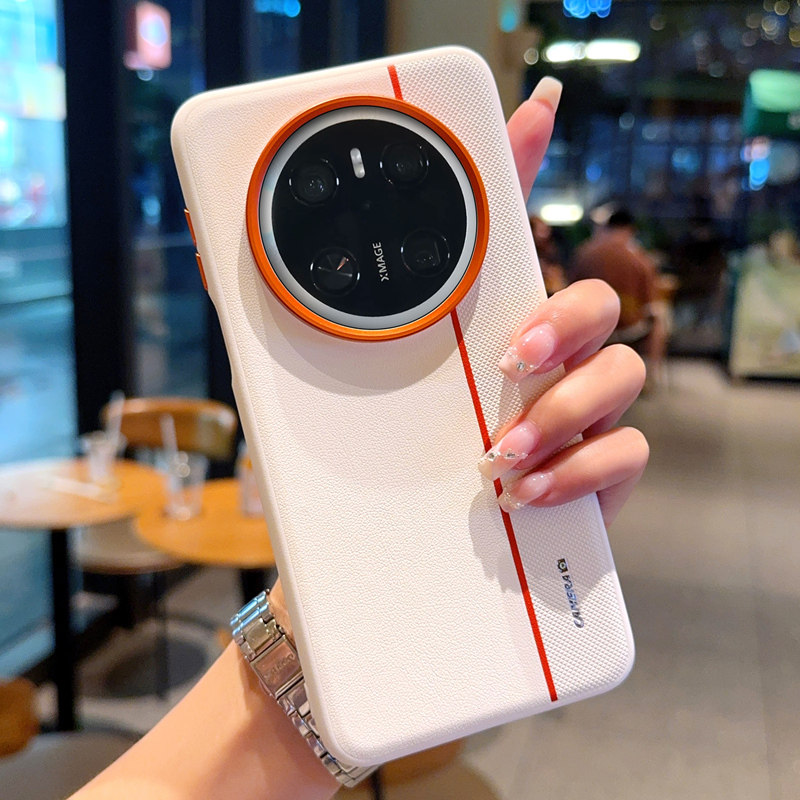 适用华为Mate70手机壳皮纹mate70rs保护套全包防摔轻奢金属按键60pro新款硅胶软边高档mate70pro橙色金属镜头