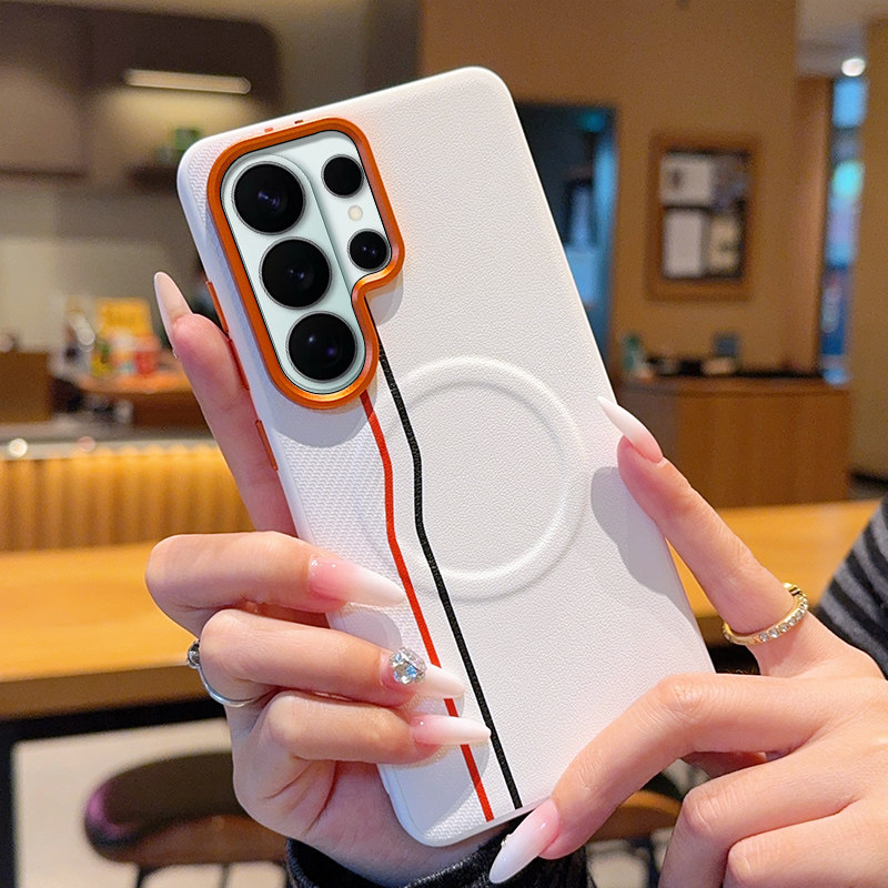 适用于三星S26Ultra手机壳橙色金属镜头三星S26Edge带磁吸立体双线S26+素皮防摔双色拼接三星S26保护套