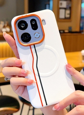 适用于OPPOFindX9Pro手机壳橙色金属镜头磁吸双线oppofindx9pro素皮防摔按键全包findx9双色拼接保护套