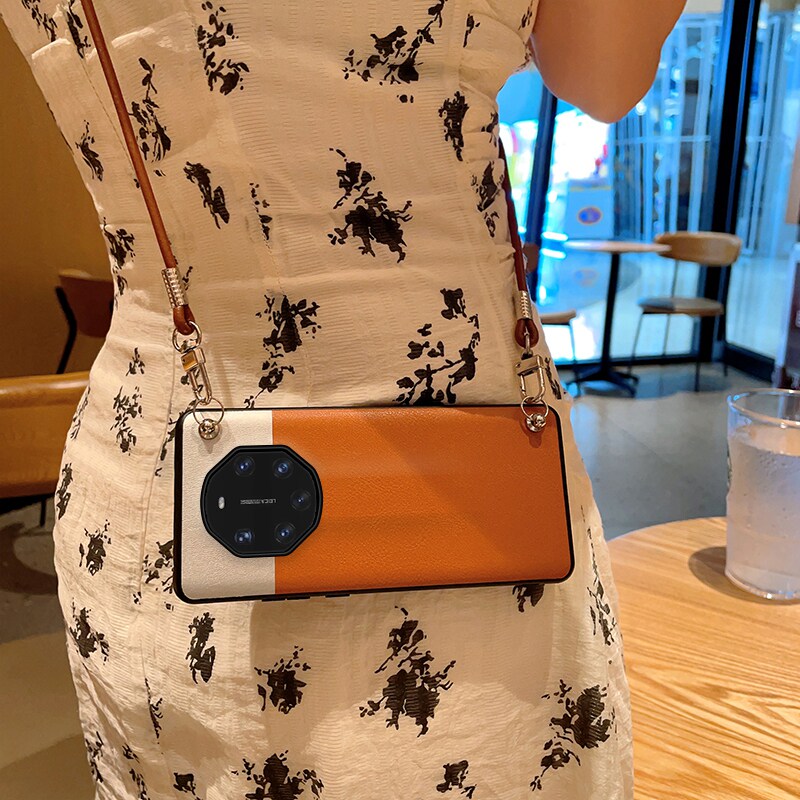 适用于华为mate60rs手机壳Mate60RS非凡大师斜挎背带挂绳Mate50rs皮质壳大漠银月mate40rs保护套高档商务男女