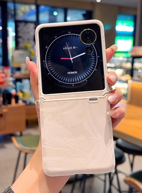 适用于荣耀Magic V Flip2折叠手机壳新款轻奢紫色皮质壳荣耀magicvflip细珍珠手链ins风包中轴粉色保护套女