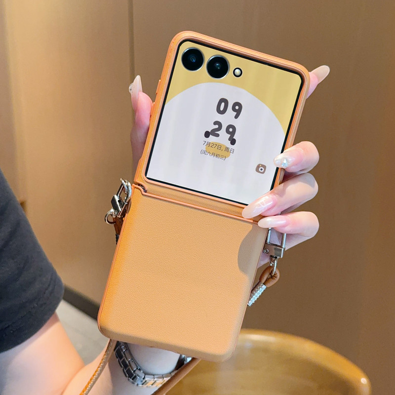 适用于三星ZFlip7折叠屏手机壳美拉德棕包中轴新款奢华小米mixflip2斜挎背带挂绳华为novaflip全包硬壳保护套