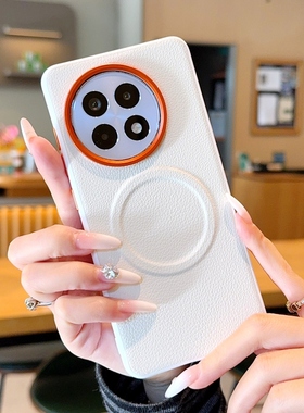 适用于一加ace5pro手机壳高级橙色镜头素皮一加Ace5新款四角包1+ace5pro磁吸外壳保护套一加ace5秋冬百搭款