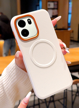 适用于一加Turbo6手机壳高级橙色镜头商务素皮oneplus一加新款四角全包防摔1+turbo6v创意磁吸外壳秋冬款