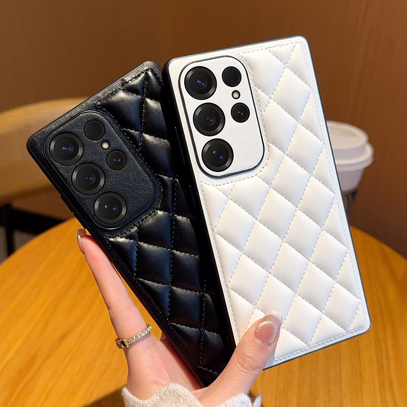 适用于三星S25Ultra手机壳新款高端菱格小香风奢华皮质三星s25纯色简约全包式防摔三星s25+保护套