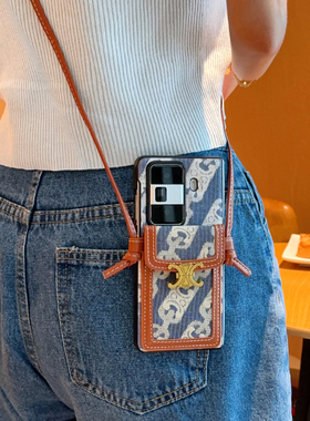 适用于荣耀Magic Vs3手机壳潮牌蓝色可斜挎卡包背带式小众honor荣耀个性时尚新款荣耀magicvs3全包复古保护套