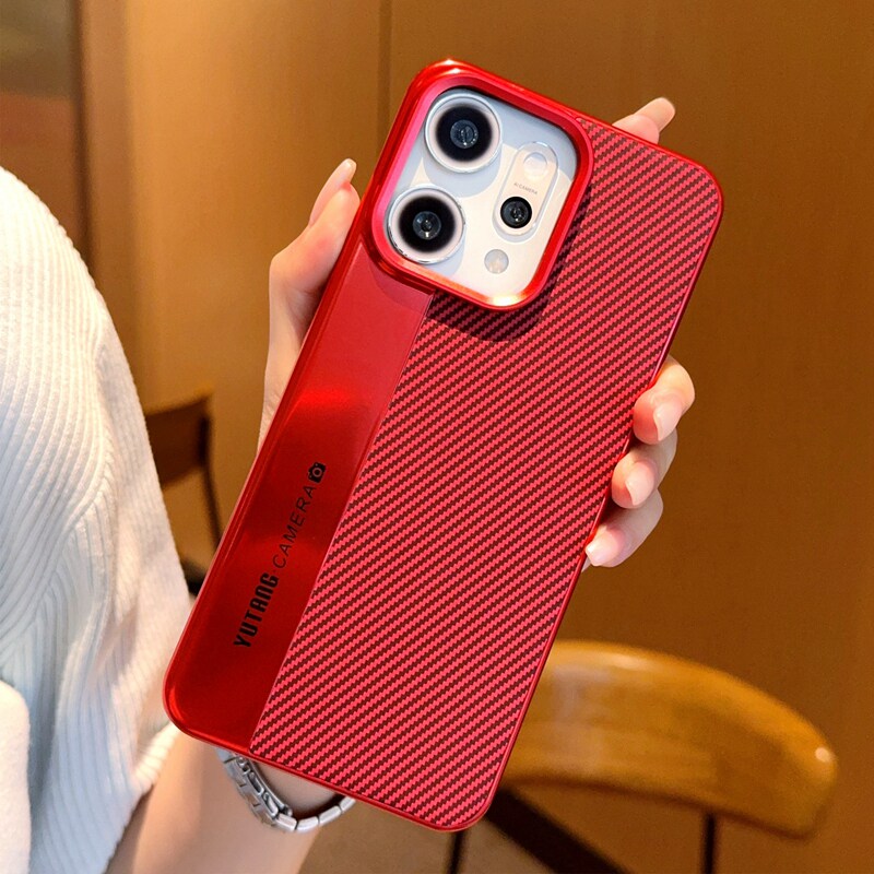 适用于OPPO Reno14Pro手机壳肤感纤维纹红opporeno14pro新款素皮黑色oppo reno14个性拼接自带磁吸保护套