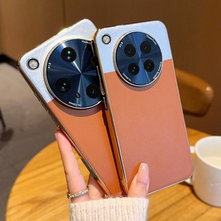 适用于OPPO Find X8Ultra手机壳大漠银月拼色素皮findx8s+镜头全包防摔findx8s保护套高端大气电镀金超薄男女