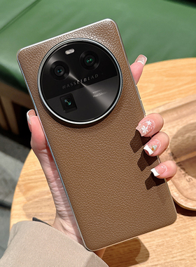 适用于OPPO Find X6手机壳简约纯色肤感荔枝纹oppofindx6创意高档电镀银边硬壳防摔FindX6Pro深咖商务保护套