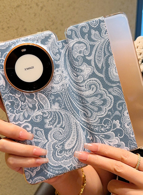 适用于华为Mate70Pro手机壳复古腰果花蓝色华为mate70pro+翻盖皮套新款奢华Mate70高级感PLA-AL10个性保护套