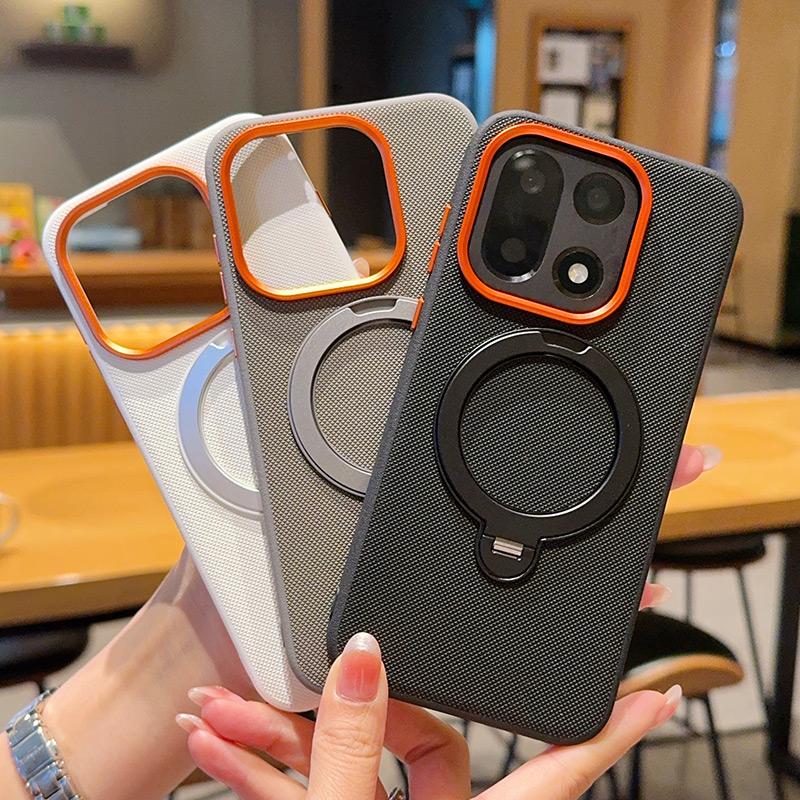 适用于一加15磁吸手机壳旋转支架素皮款