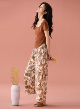 睡衣女夏季纯棉短袖长裤高级感带胸垫家居服春夏天时尚阔腿裤套装