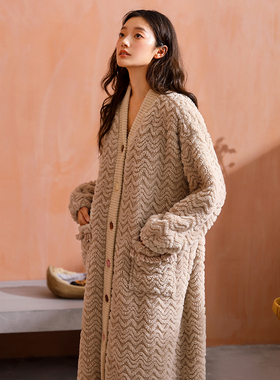 睡袍女秋冬季2025新款珊瑚绒加厚加绒长款气质高级感睡衣冬天浴袍