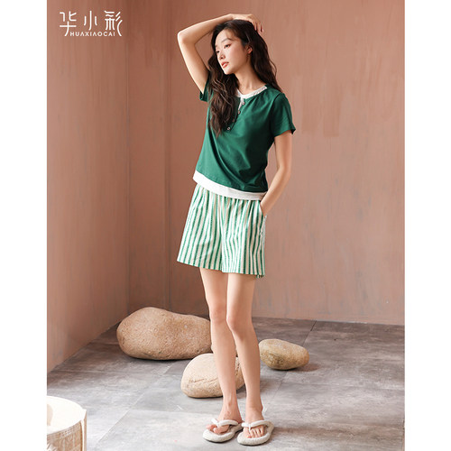 带胸垫睡衣女莫代尔短袖时尚外穿