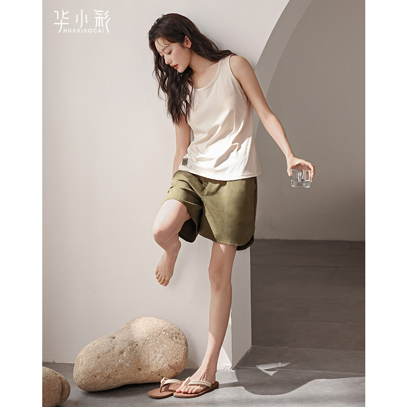 带胸垫睡衣女夏季纯棉背心无袖短裤休闲套头可外穿出门家居服夏装