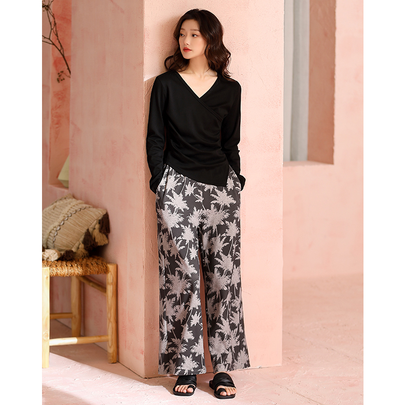 睡衣女春秋款纯棉时尚高级感黑色