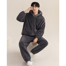 加绒加厚珊瑚绒保暖青少年家居服冬天休闲连帽套装 男士 睡衣秋冬款