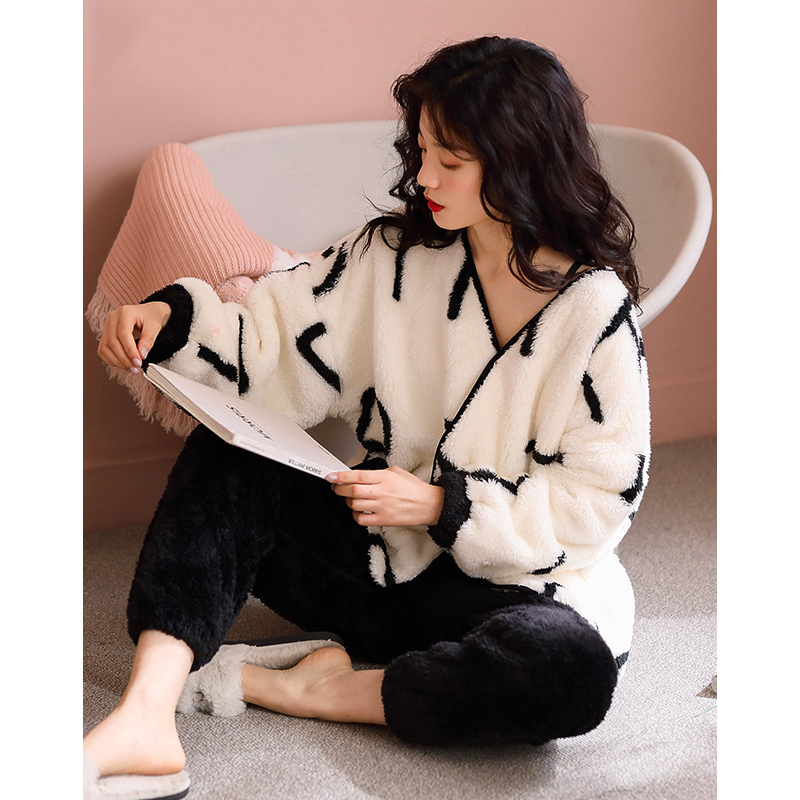 秋冬季珊瑚绒睡衣女加厚日式和服