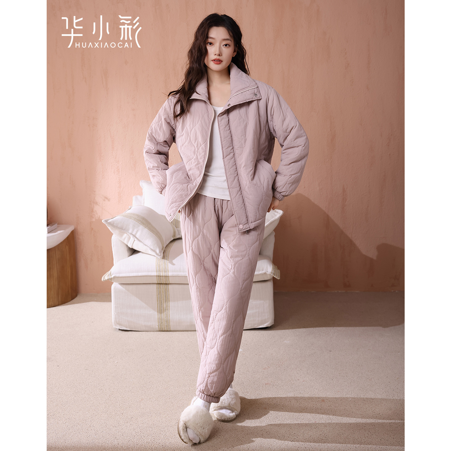 睡衣女冬轻便型三层夹棉加棉套装