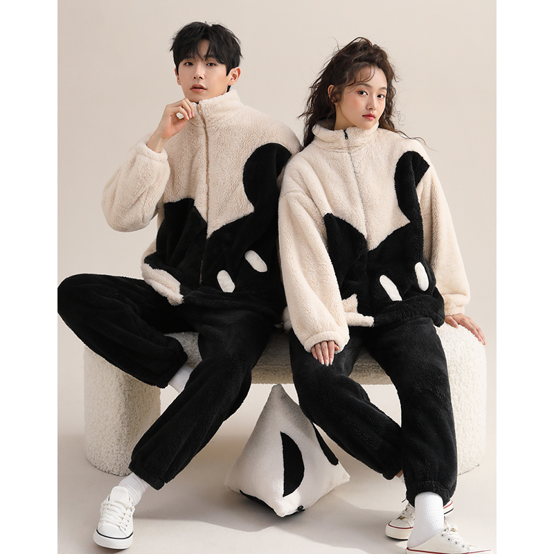 珊瑚绒情侣睡衣秋冬款拉链可外穿