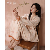 2025新款 无领大码 纯棉长袖 睡衣女春秋季 长裤 开衫 家居服带胸垫套装