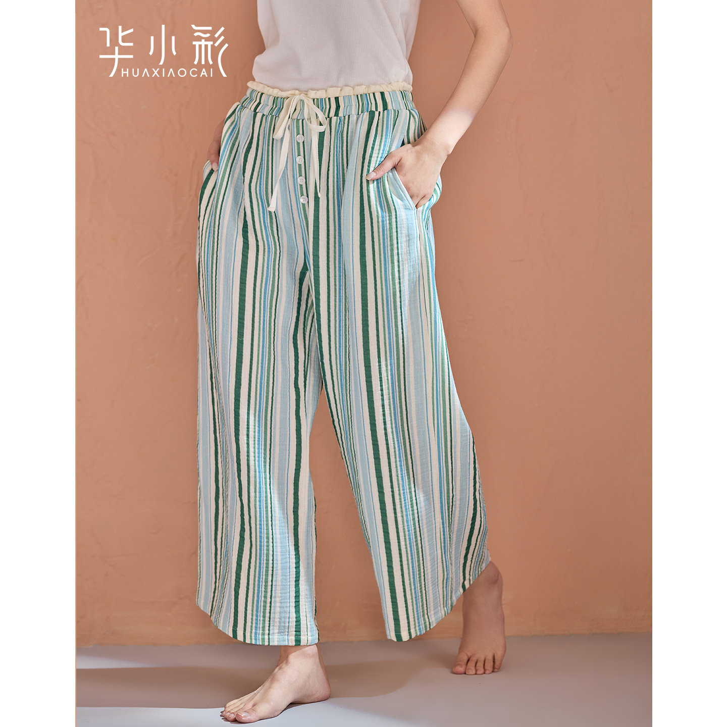 女士睡裤夏季纯棉双层纱布棉绸单独长裤宽松大码可外穿遛弯家居裤