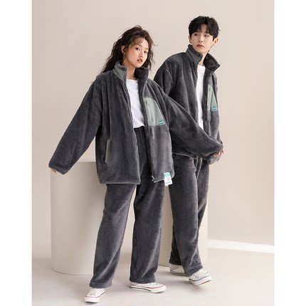2024新款珊瑚绒情侣睡衣女秋冬款加厚加绒大牌风家居服时尚可外穿