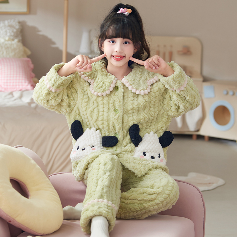 加厚珊瑚绒女童卡通保暖家居服套